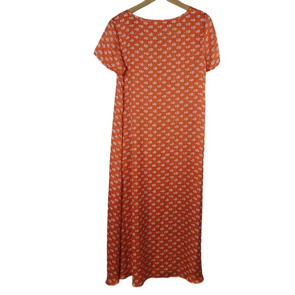 Victoria's Secret Floral Maxi Lounge Dress Orange White Small Short Sleeve VTG - Picture 4 of 6